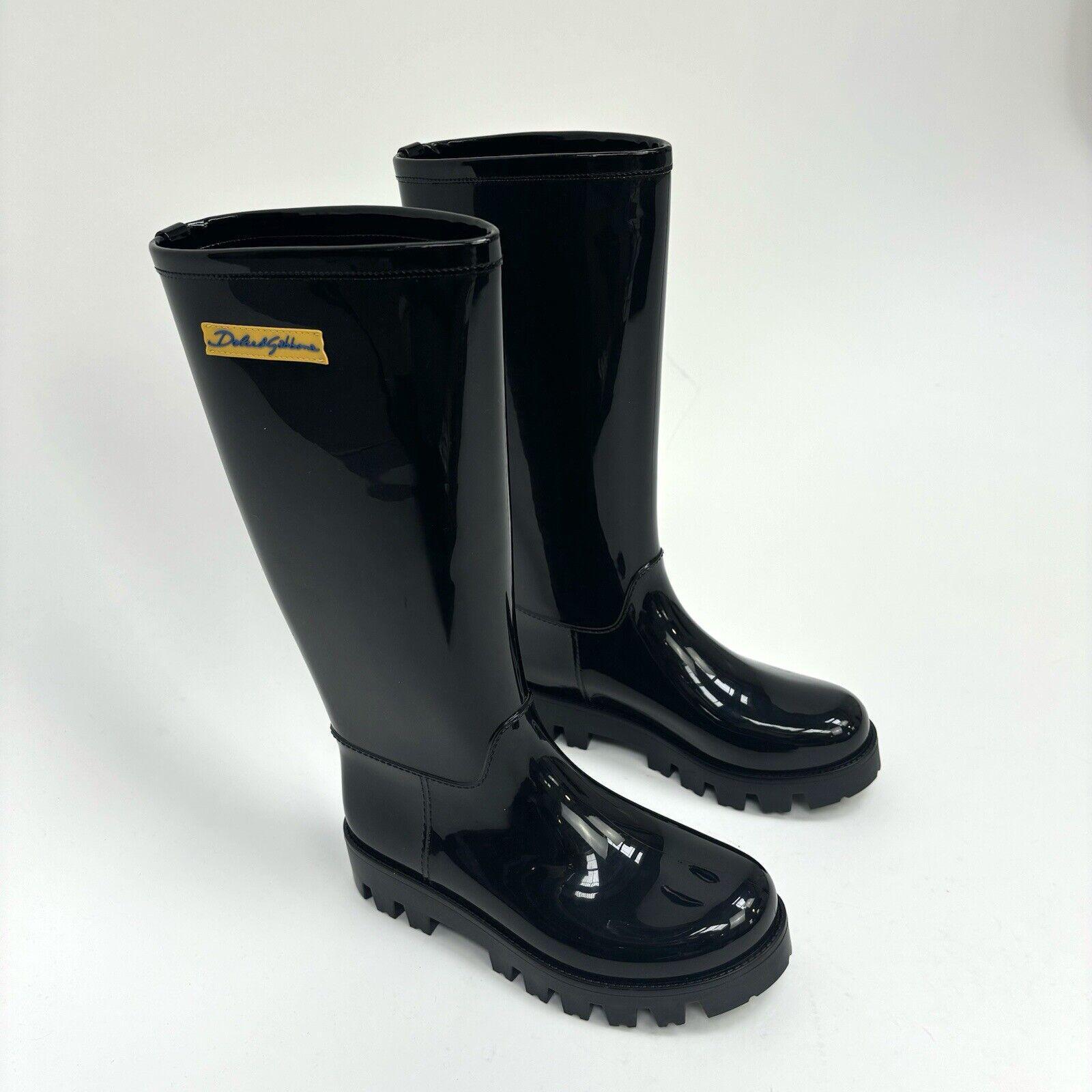 Womens Dolce Gabbana Black Rubber Rain Boots Wellies EU 35 UK 2 Hush Luxe