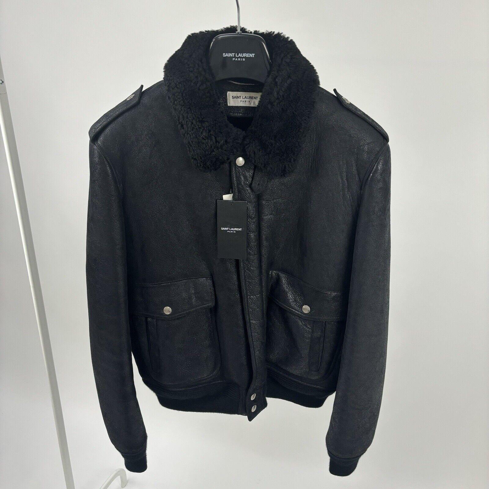 Saint Laurent Shearling Bomber Aviator Jacket EU 54 XXL New Hush Luxe